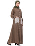 Trendy Front Open white  patch pocket Casual Abaya Brown